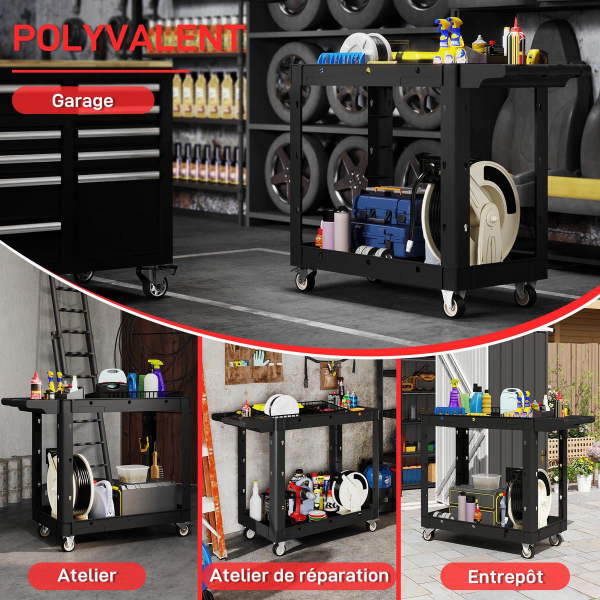 WERKSTATTWAGEN DE-18496 Schwarz - Schwarz, Kunststoff (43.5/84.5/102.6cm) - ComfortXL