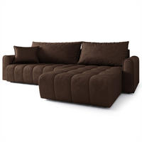 ECKSOFA FRIGA Braun Velours-Stoff mit Schlaffunktion - Braun, Holz (283/185cm) - MASSENO