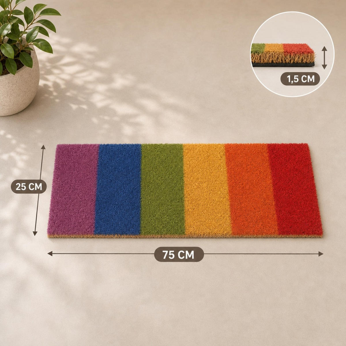 FUSSMATTE Bunt Kokosfaser rutschfest 75x25 cm - Multicolor, Kunststoff/Textil (75/25cm) - Relaxdays