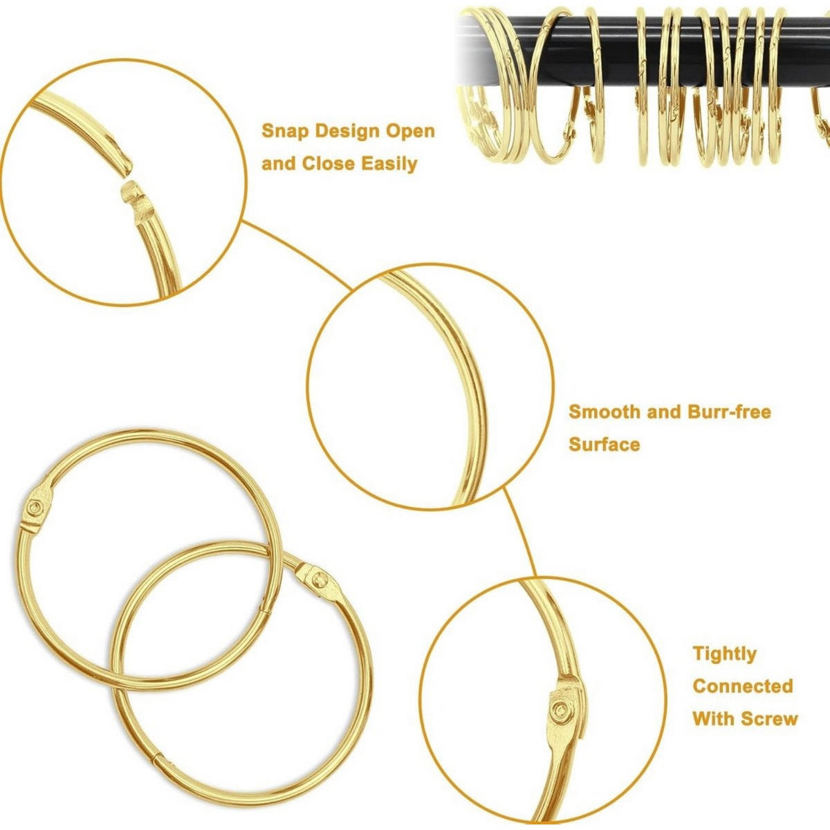 DUSCHVORHANGRINGE 20er-Set Vergoldet Metall Innendurchmesser 5 cm Clic rund - Goldfarben, Metall (5/5/5cm) - MCBOSON