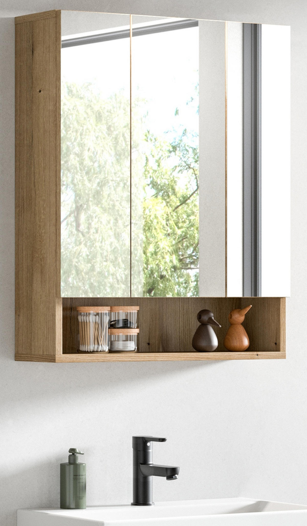 SPIEGELSCHRANK Eiche Evoke 60 x 74 cm, Badezimmer Schrank 3-türig - Eichefarben, Glas/Holzwerkstoff (60/74/18cm) - Inn.Furn