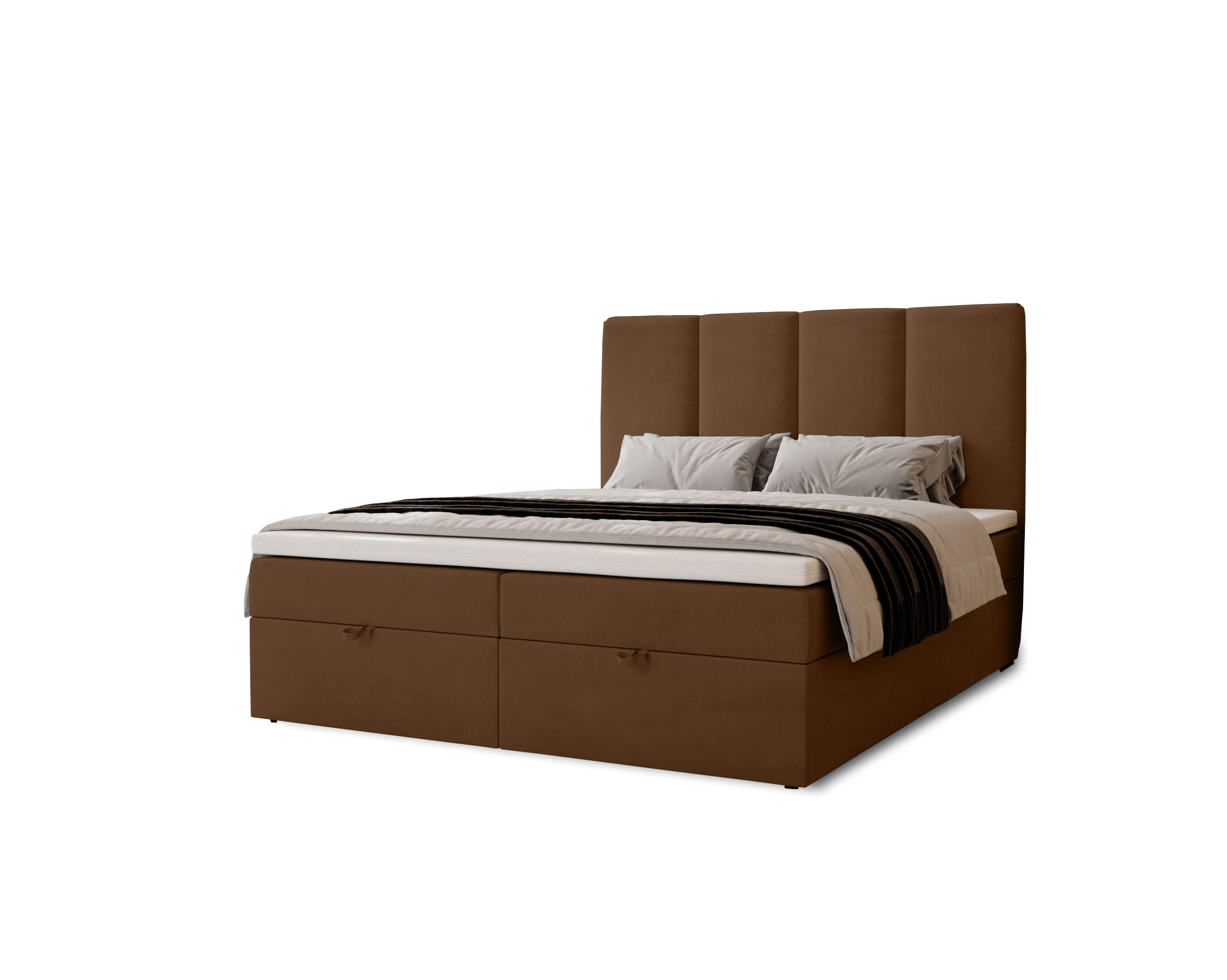 BOXBETT Malmo mit 2 Bettkästen, 120x200, Dunkelbraun, Velourstoff, Doppelbett mit Bonell-Matratze - Dunkelbraun, Holz/Kunststoff (120/200cm)