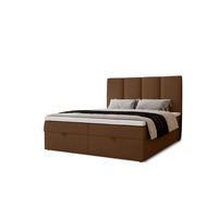 BOXBETT Malmo mit 2 Bettkästen, 160x200, Dunkelbraun, Velourstoff, Doppelbett mit Bonell-Matratze inkl. Topper - Dunkelbraun, Holz/Kunststoff (160/200cm)