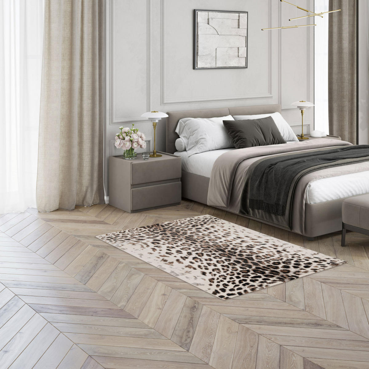 TEPPICH mit Leopardenmuster - Lepi - 120 cm x 170 cm - Braun, Kunststoff (120/170cm) - Drawer