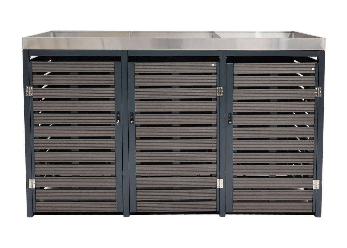 3ER MÜLLTONNENVERKLEIDUNG Anthrazit - Anthrazit, Metall (200/124/84cm) - MCW