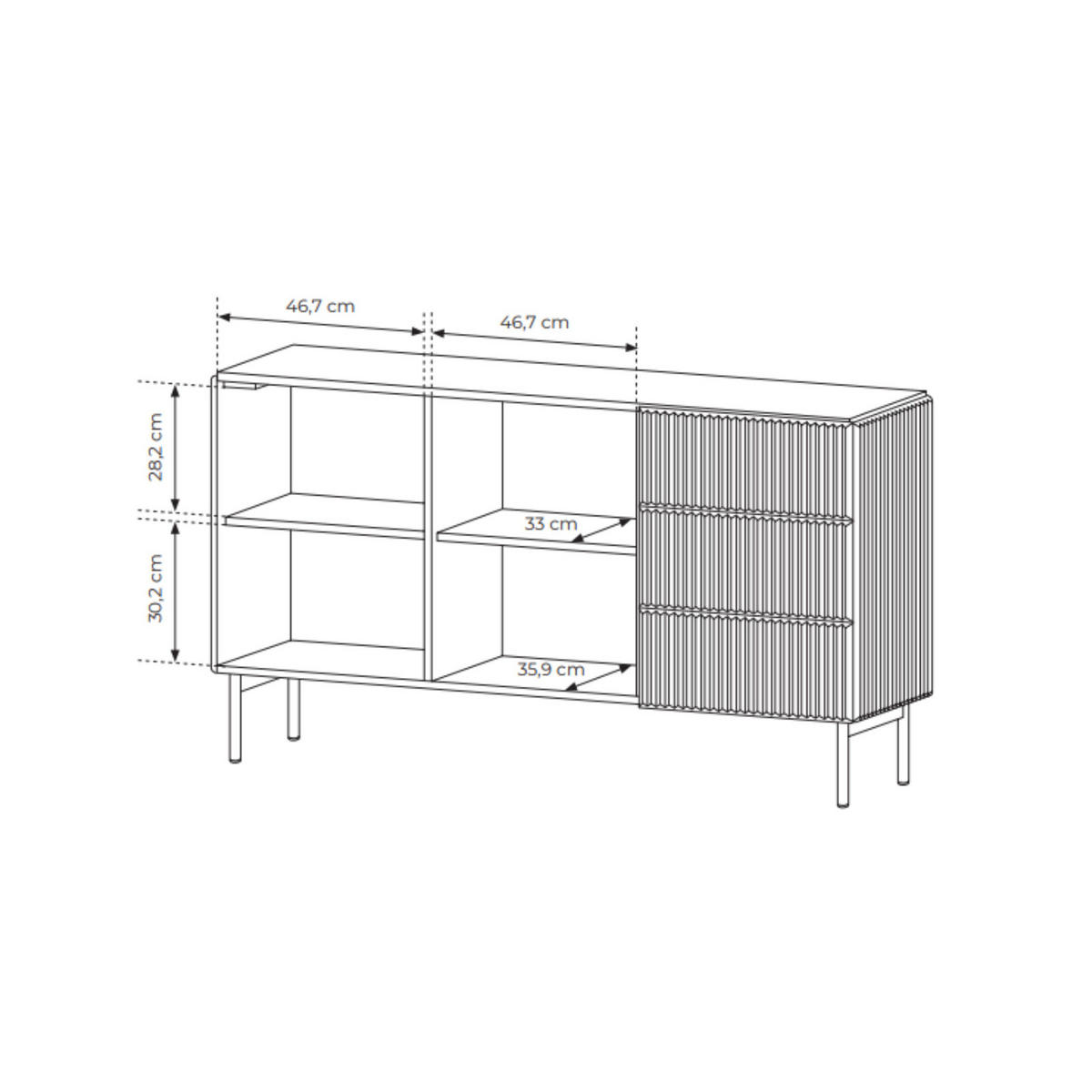 SIDEBOARD MUTI 147 cm Kaschmir - mit 2 Türen (links) und 3 Schubladen (rechts) - Kaschmir, Holz/Holzwerkstoff (147/81/40cm) - Ravio