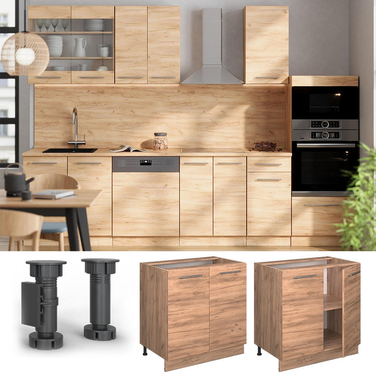 KÜCHENUNTERSCHRANK Fame-Line Goldkraft Eiche 80 cm mit Regal, ohne Arbeitsplatte - Honigeiche, Holzwerkstoff (80/82/51.6cm) - Vicco