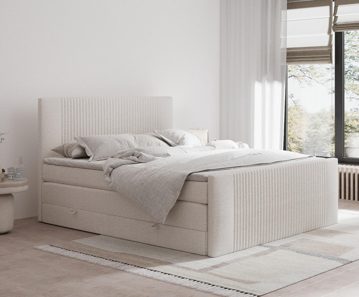 BOXSPRINGBETT Bergamo Beige 160/200 cm - Beige/Schwarz, Holz/Holzwerkstoff (160/200cm) - Maison de Reve