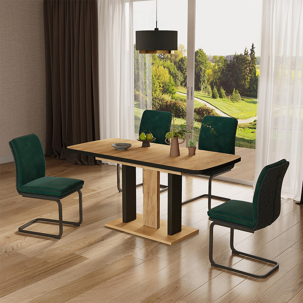 ESSTISCH Fenaro Schwarz/Eiche 120 x 80 cm 2 Teile - Eichefarben/Schwarz, Holzwerkstoff (80/120/77.3cm) - Vicco