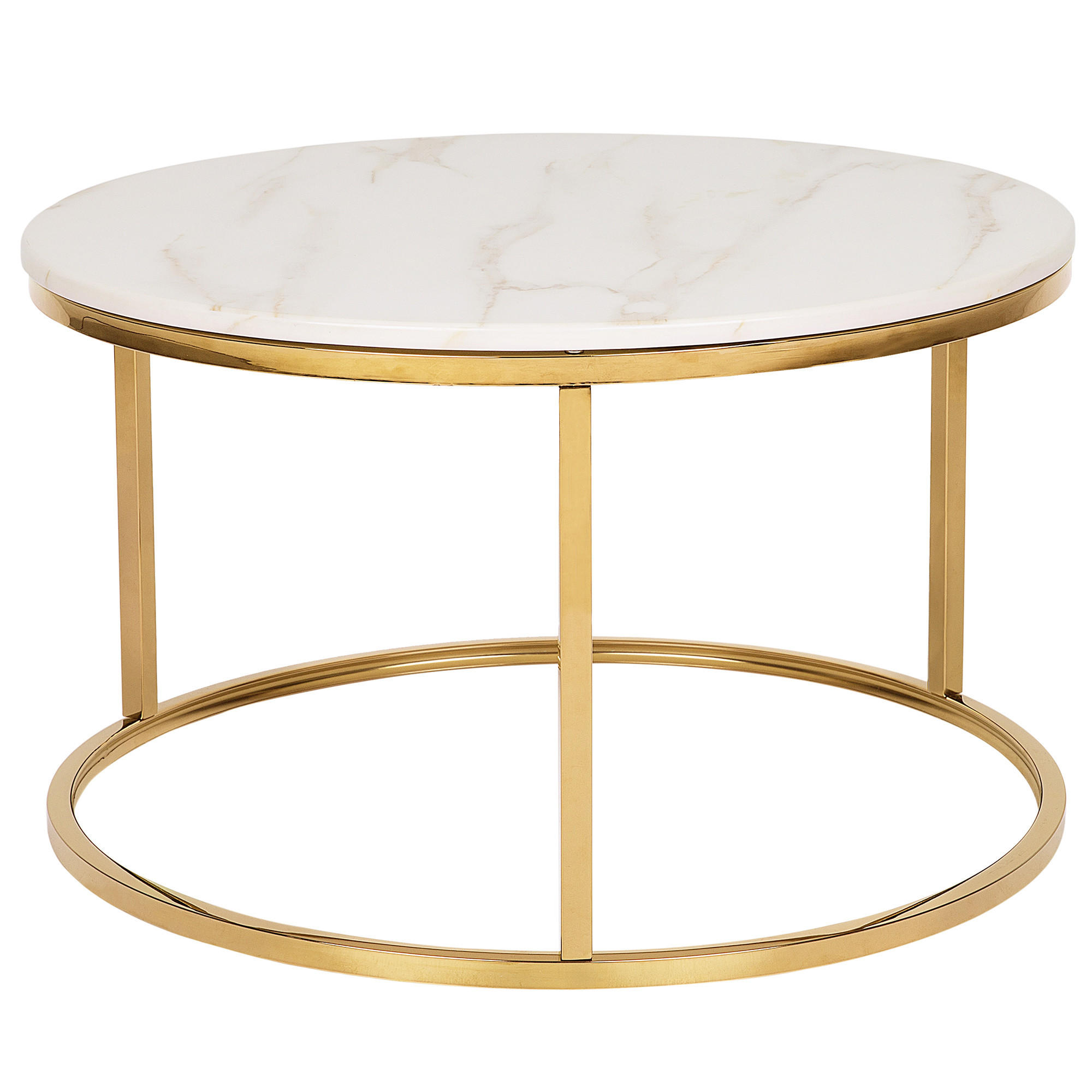 COUCHTISCH Marmor Optik beige/gold 70 cm Coral - Beige/Goldfarben, Metall (70/70/43cm) - Beliani