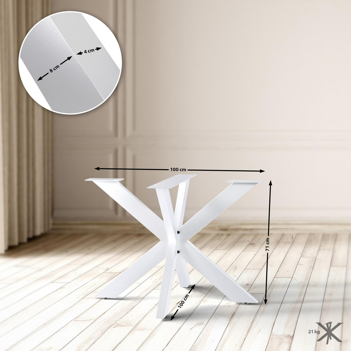TISCHBEIN eckig 100/100/71 cm Metall weiß - Weiß, Metall (100/71/100cm) - CLP