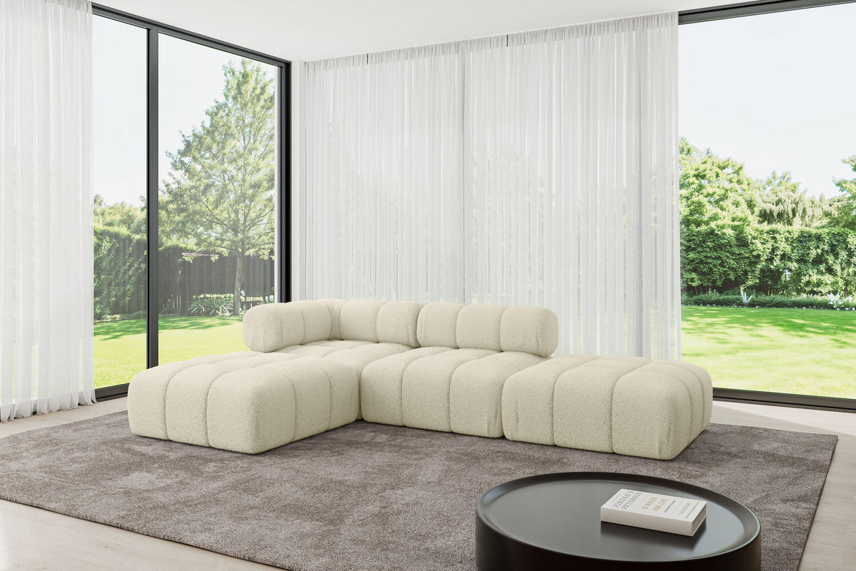 ECKSOFA modulares Sofa Kerru-L1 - 285x190x70 cm Beige Bouclé - Beige, Holzwerkstoff/Textil (285/190cm) - ALTDECOR
