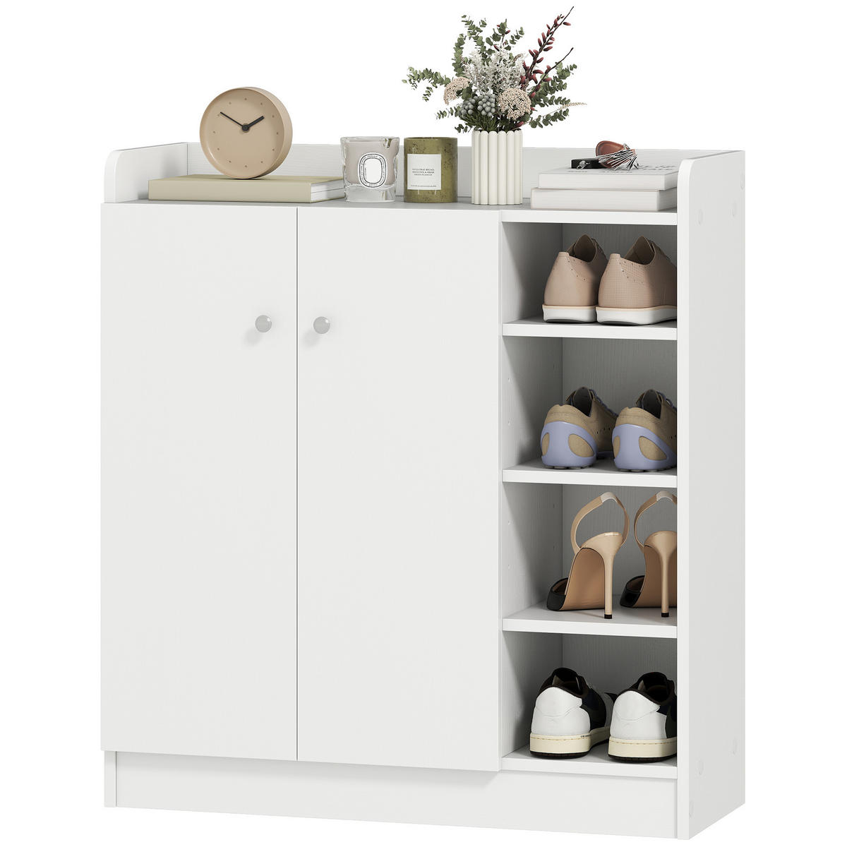 SCHUHSCHRANK Weiß Holzwerkstoff mit Türen und Fächern 1 Stück - Weiß, Holz (83/90/30cm) - PANGIVO