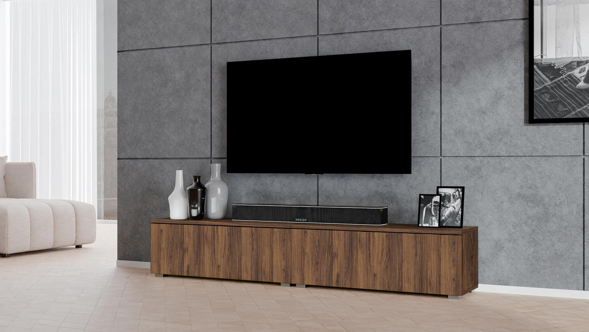 LOWBOARD Loriano 2x100 Nussbaum Warmia 200/36,5/32 cm – Hängend und Stehend - Nussbaumfarben, Holzwerkstoff/Kunststoff (200/36.5/32cm) - AX Living