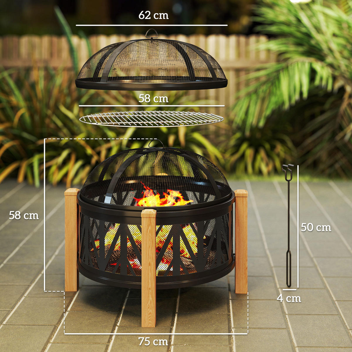 FEUERSCHALE Metall Schwarz Braun - Multicolor, Metall (75/58/75cm) - Outsunny