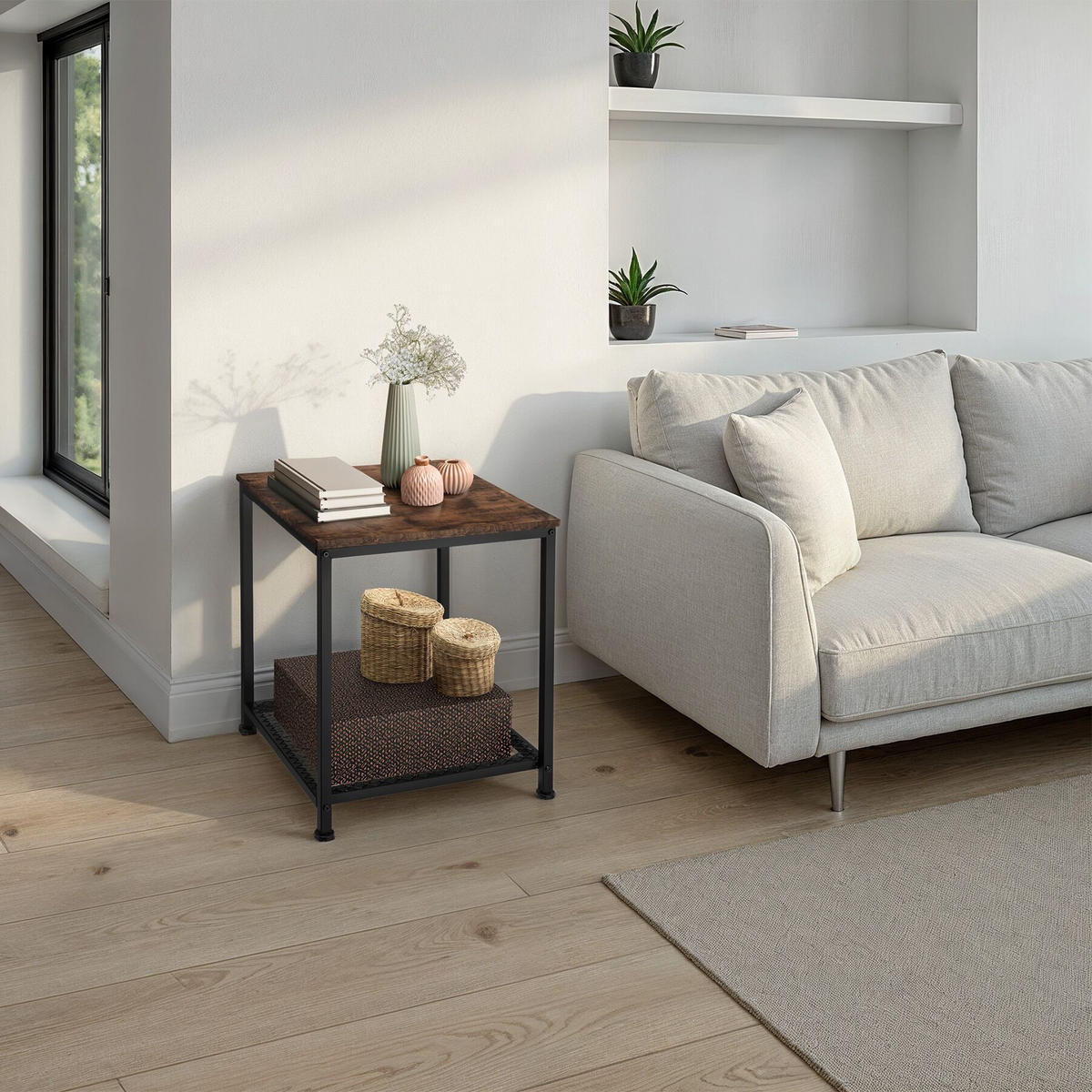 BEISTELLTISCH Derby,45,5 x 45,5 x 55,5 cm,Industrial Holz dunkel, rustikal - Rostfarben, Holz (45.5/45.5/55.5cm) - tectake