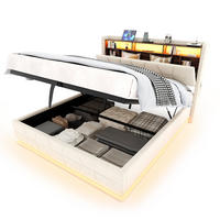 POLSTERBETT aus Samt 140x200 cm in Beige mit LED & USB/Type-C - Beige, Textil (140/200cm) - Modfu