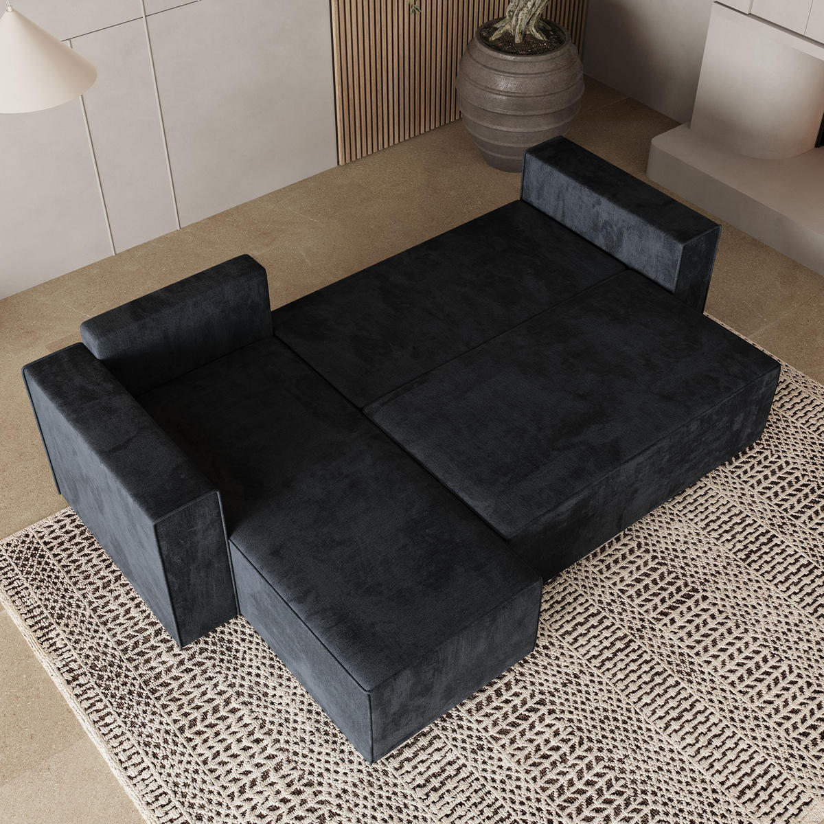 ROHOVÁ SEDAČKA RAVELO černá - šedá/černá, dřevo/textil (240/140cm) - MASSENO