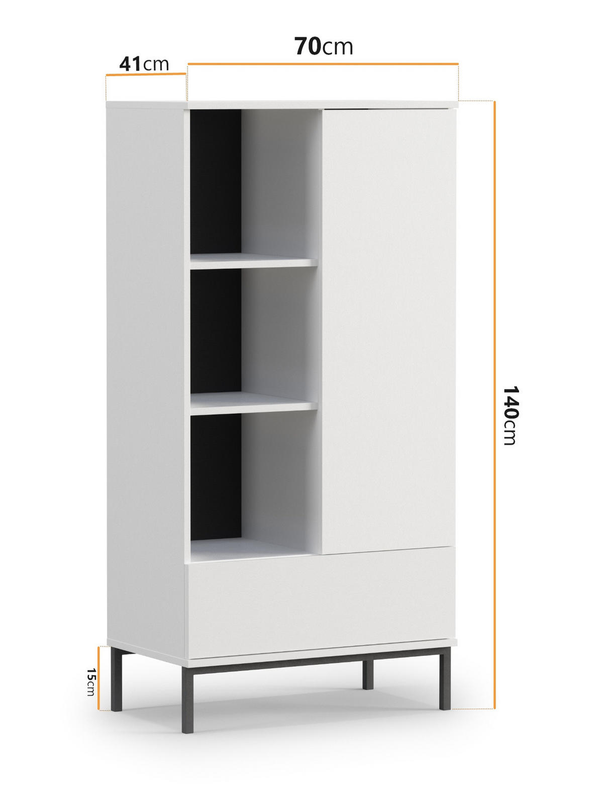 BÜCHERREGAL Dallas 70x140 Weiß - Schwarz/Weiß, Holzwerkstoff/Metall (70/140/41cm) - Ravio