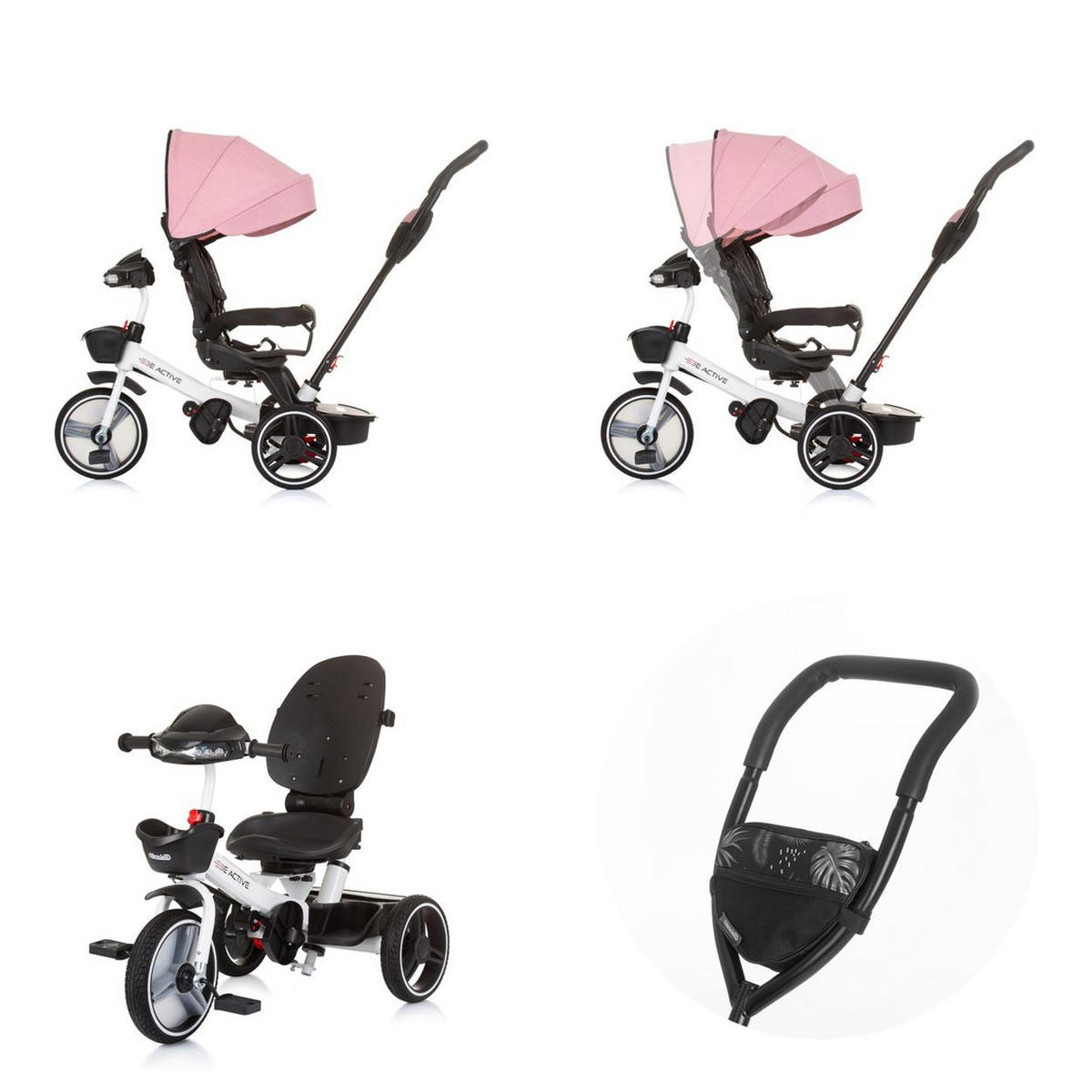 DREIRAD Be Active 2 in 1 rosa Sitz drehbar Musik Licht drehbar - Rosa, Metall (117/50/96cm) - Chipolino