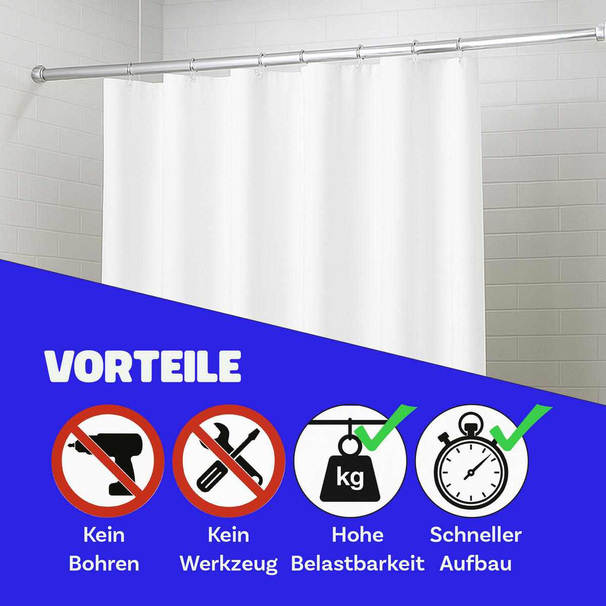 VERSTELLBARE Vorhangstange - Spannstange zum Klemmen Silber Ø16/19 mm 80-125 cm - Silberfarben, Metall (80cm) - Bestlivings