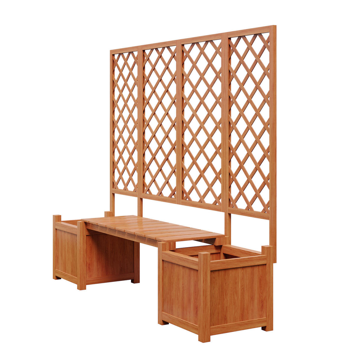 BLUMENKASTENHALTER aus Massivholz 169x145x42 cm in Natur mit Spalier & Sitzfläche - Naturfarben, Holz (42/145/169cm) - Modfu
