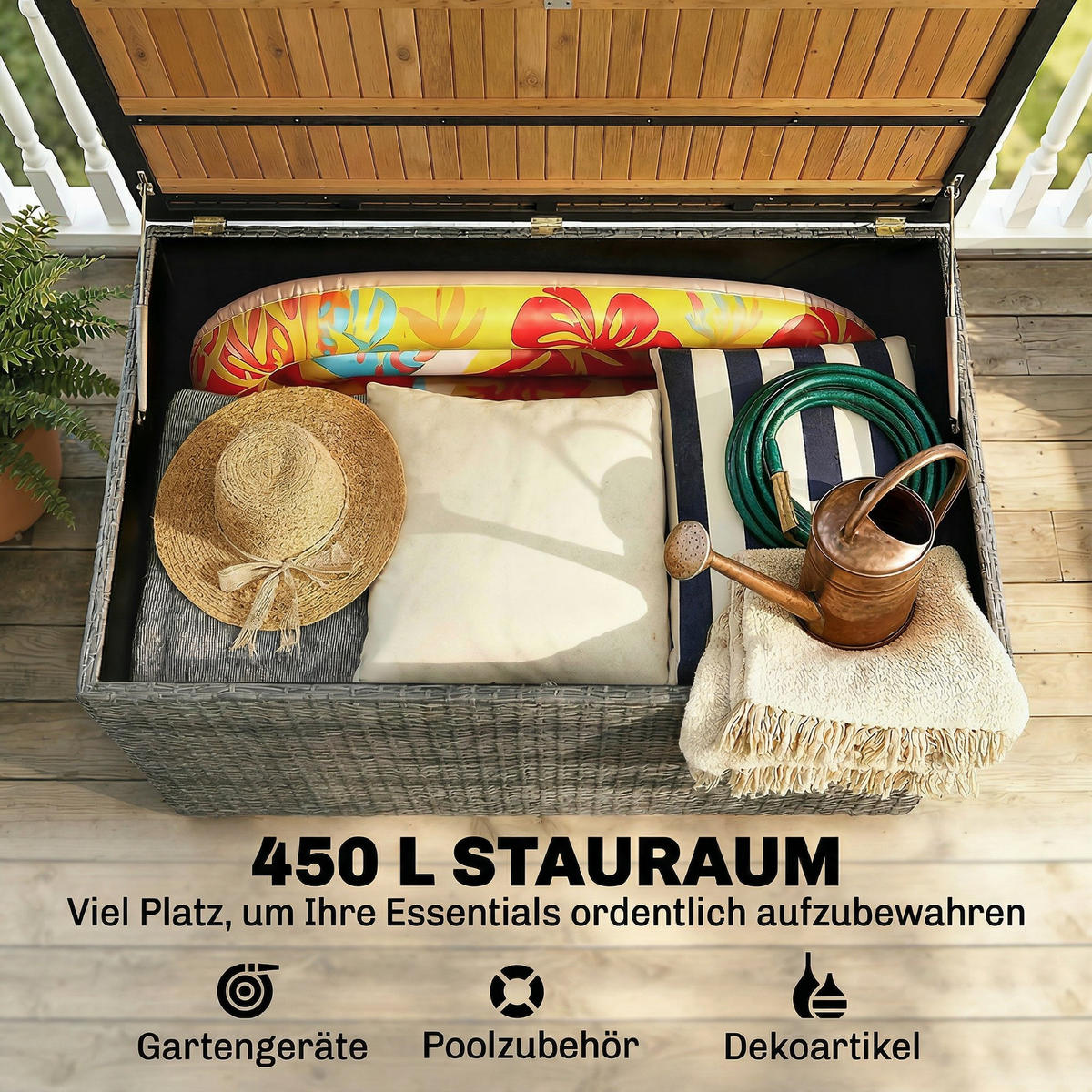 AUFBEWAHRUNGSBOX aus Akazienholz & PE-Rattan, Dunkelgrau - Dunkelgrau, Holz (68/67.5/120cm) - Outsunny