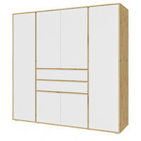 KLEIDERSCHRANK weiß, Eiche Artsian 197 x 194 cm, Drehtürenschrank 6-türig - Silberfarben/Weiß, Holzwerkstoff/Kunststoff (197/194/56cm) - Inn.Furn