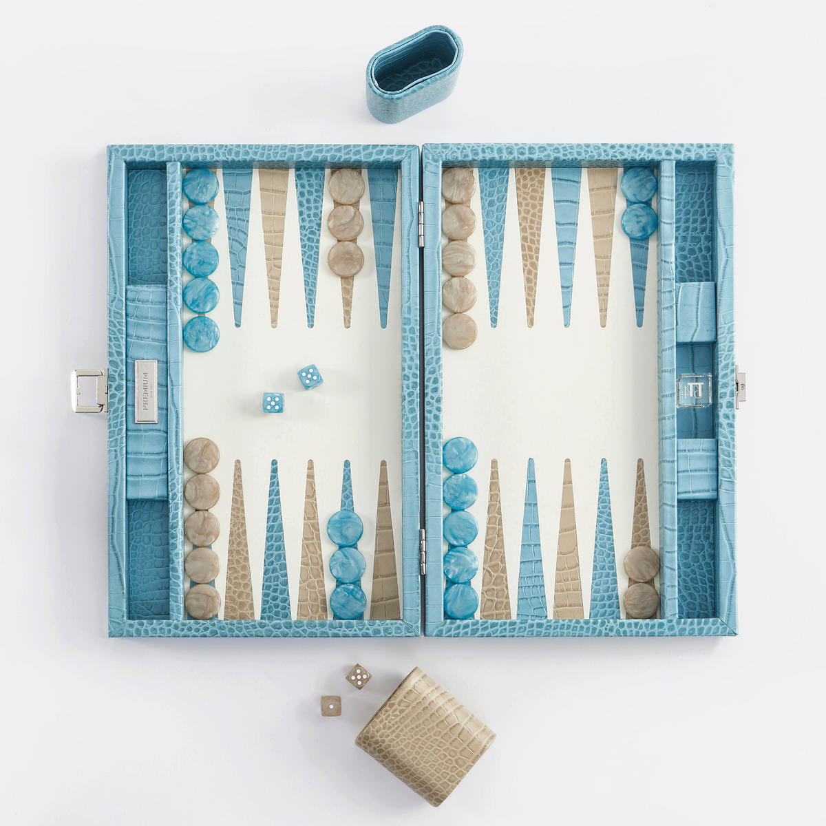 BACKGAMMON – Mittel BACKGAMMON Leder Riviera-Blau 38cm - Blau, Leder (38/24cm) - Premium Interiors