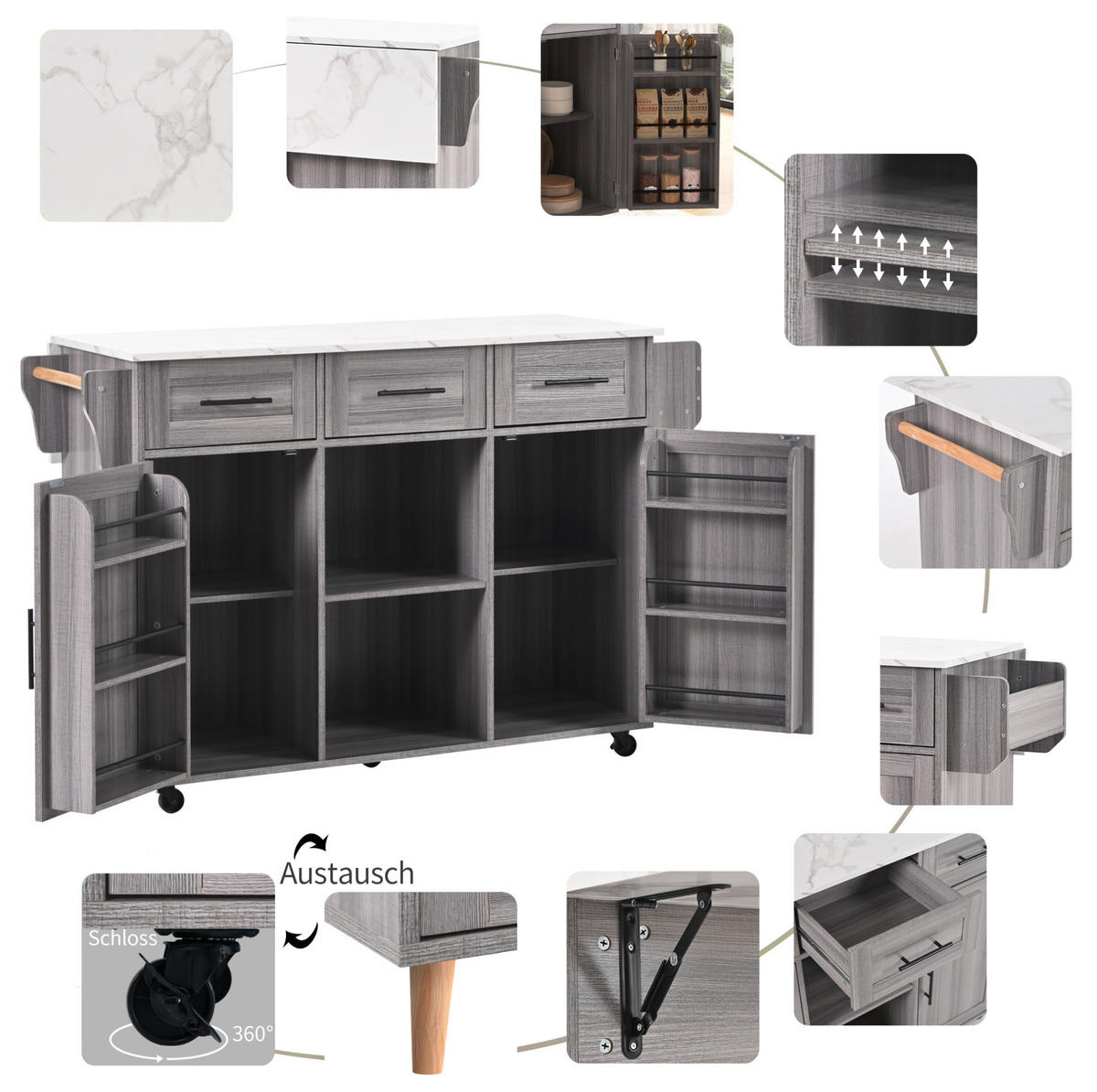 SERVIERWAGEN mit Klapptisch 139 x 46/71 x 91,5 cm Grau MDF - Grau, Holz (46/91.5/139cm) - Beauniv