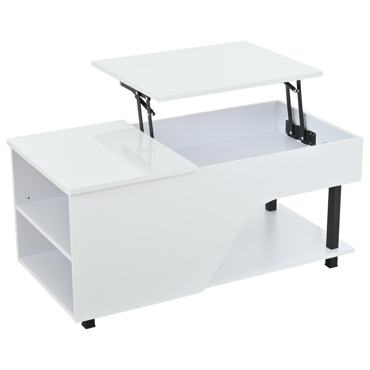 COUCHTISCH höhenverstellbar, Stauraum & Metallgestell, 50/100/46 cm, Spanplatte - Weiß, Holzwerkstoff/Metall (100/50/46cm) - EVRYAE