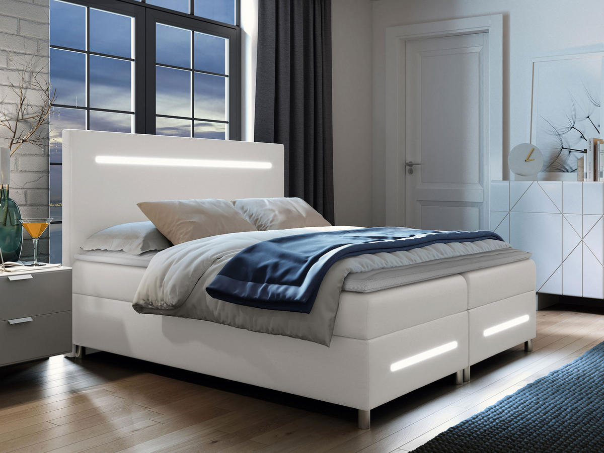 BOXBETT Enter LED - Weiß, Holz (140/200cm) - MIRJAN24