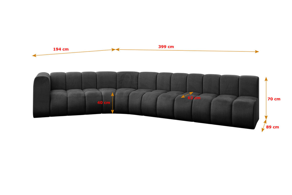 ECKSOFA modulares Sofa Karex-L2 - 399x194x70 cm Schwarz - Schwarz, Holzwerkstoff/Textil (399/194cm) - ALTDECOR