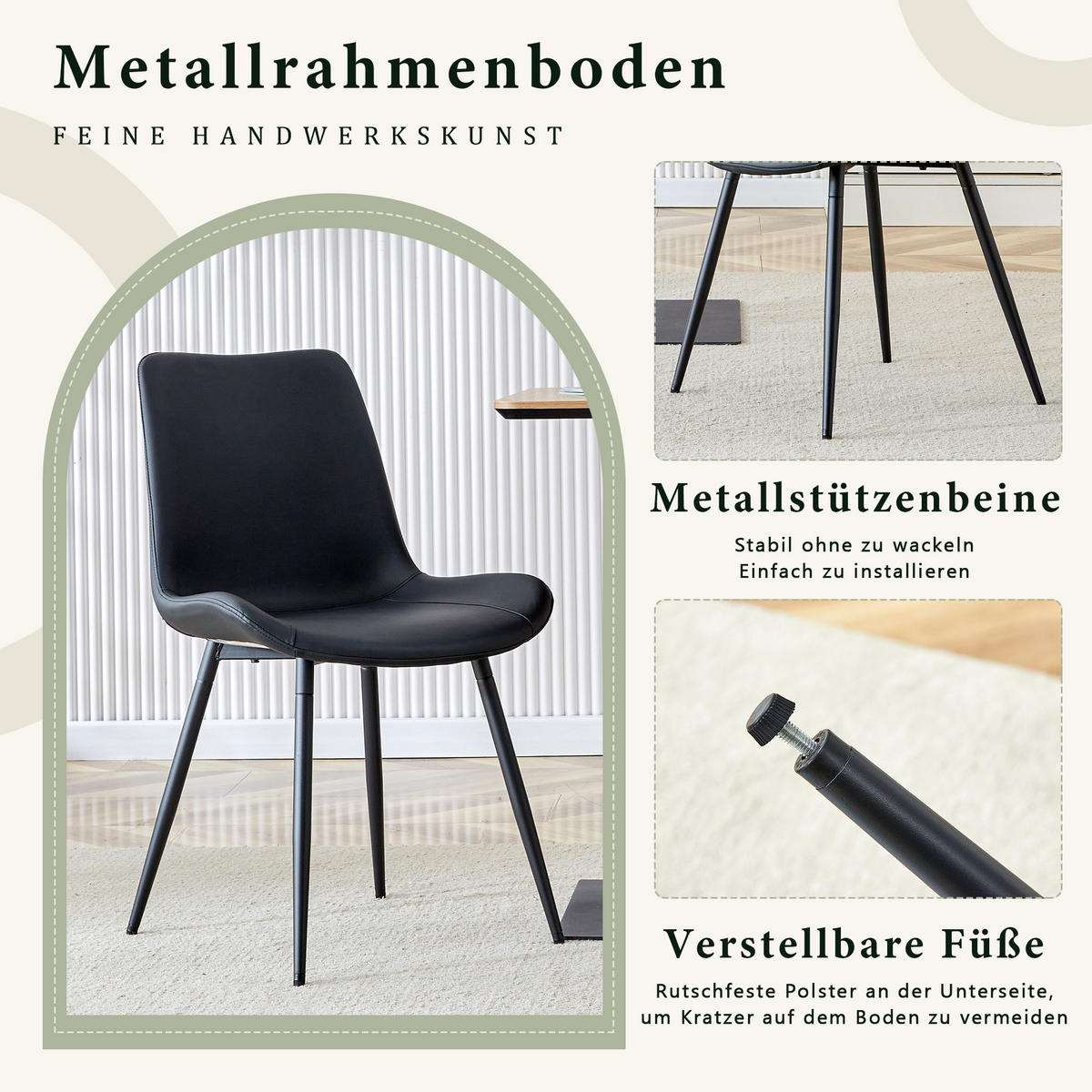 STUHL-SET DE-36498 4 Stück mit Kunstlederbezug Schwarz - Schwarz, Metall (47/83/50cm) - ComfortXL