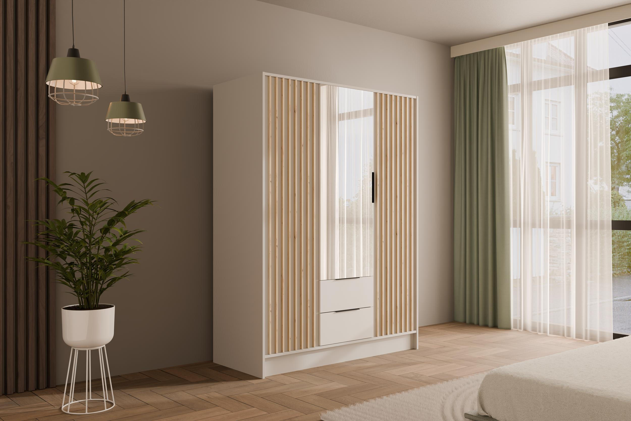 KLEIDERSCHRANK NELIA - 150 cm - Weiß/Eiche Artisan, Holzwerkstoff (150/200/51cm) - ALTDECOR