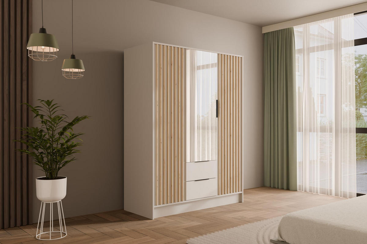 KLEIDERSCHRANK NELIA - 150 cm - Weiß/Eiche Artisan, Holzwerkstoff (150/200/51cm) - ALTDECOR