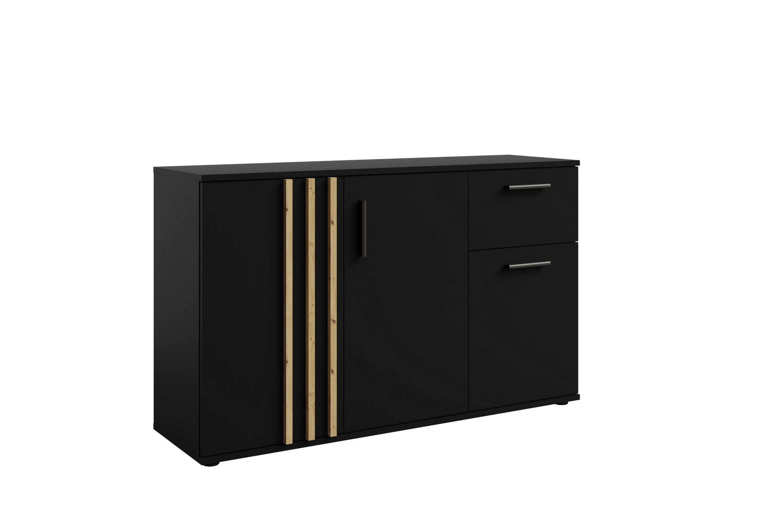KOMMODE TECTONIC 119,8/72,7/35cm mit 1 Schubladen 3 Türen Schwarz - Schwarz, Holzwerkstoff (119.8/72.7/35cm) - MASSENO