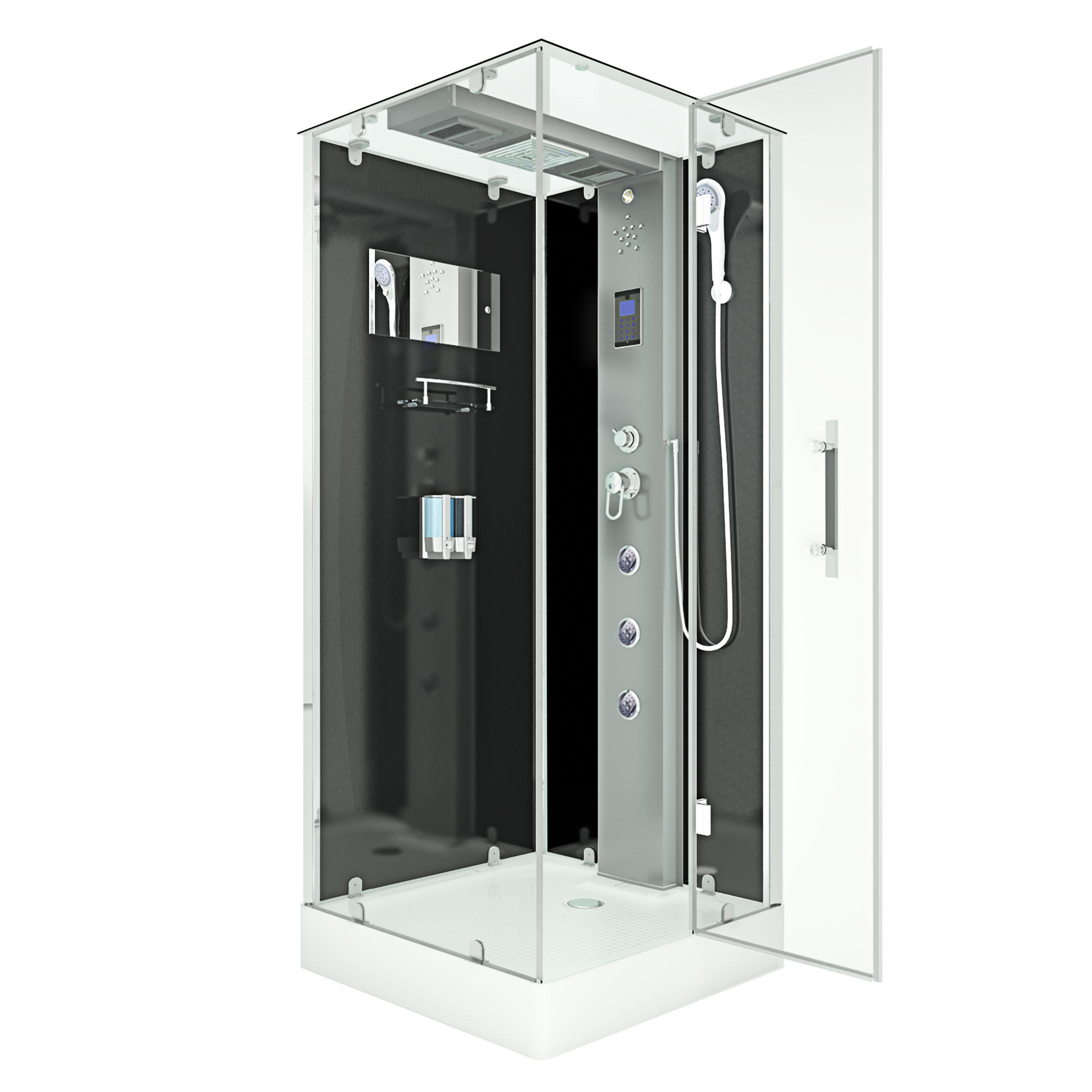 DAMPFDUSCHE Duschkabine D38-23R2-EC sw 100x100 - Schwarz, Glas/Kunststoff (100/100/218cm) - AcquaVapore by Sandra Jentho