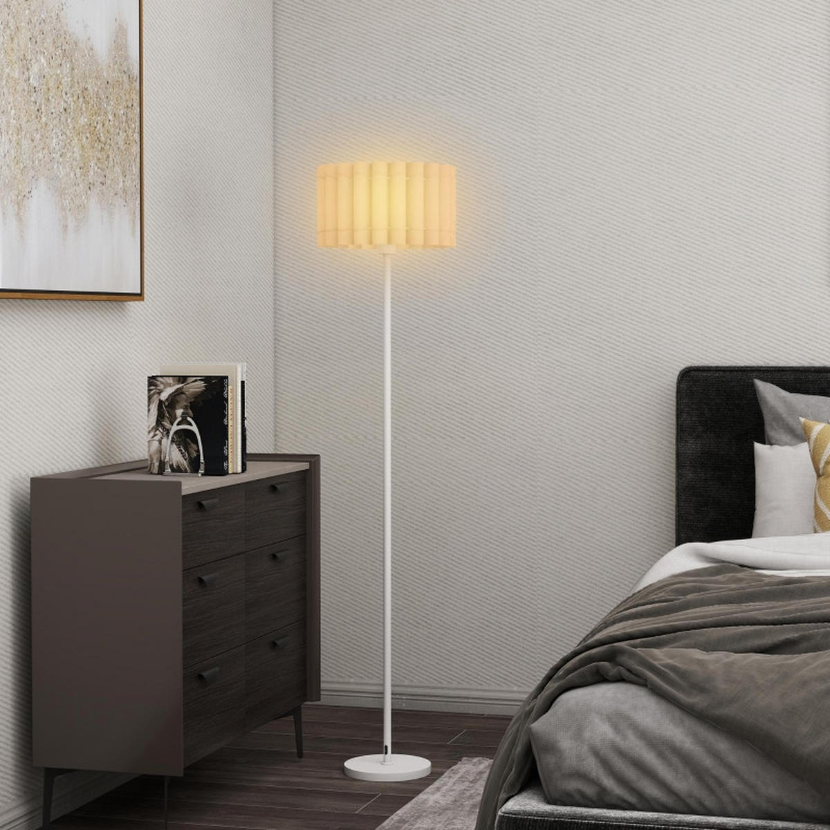STEHLEUCHTE Weiße Stehlampe Ø35x153cm Wellenschirm mit Fußschalter-E27 Retro Standlampe - Weiß, Metall (35/35/153cm) - Raelunyi