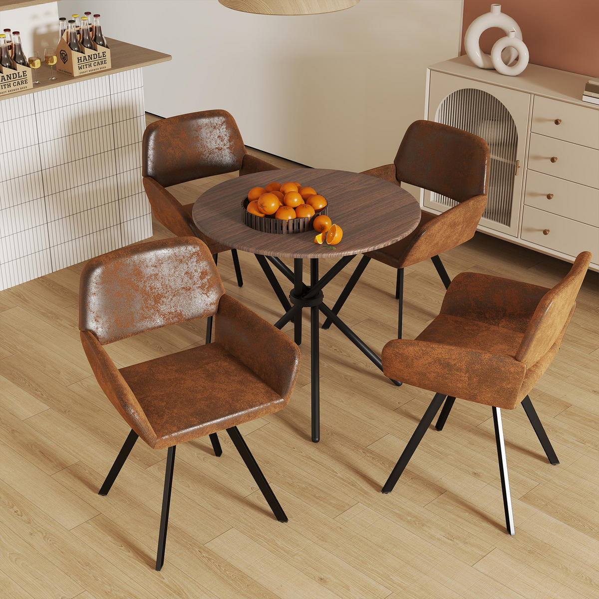 ARMLEHNSTUHL-SET 4 Stück braun - Braun, Holzwerkstoff/Textil (57/81.5/53cm) - Urban Meuble