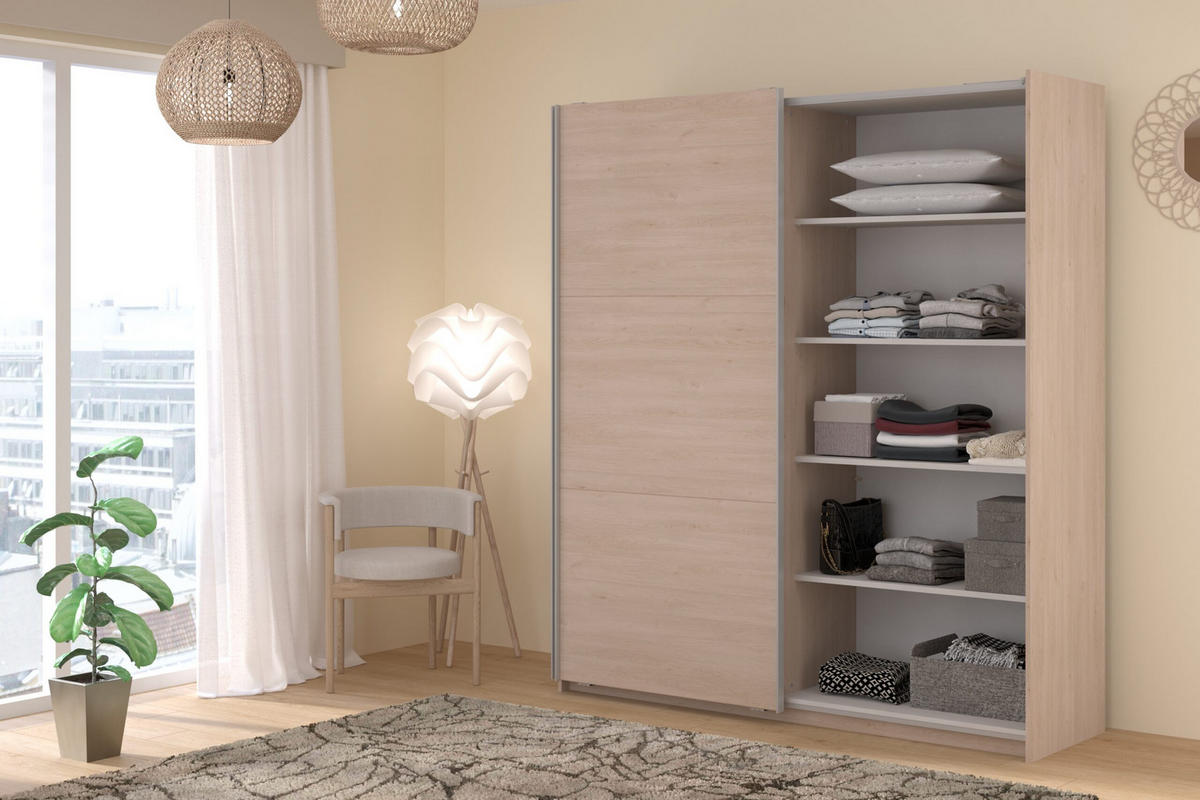 KLEIDERSCHRANK Swing 8 in Eiche Jackson von Parisot – Schwebetürenschrank 2 türig ohne Schubkasteneinsatz - Braun, Holzwerkstoff (80/200/120cm)