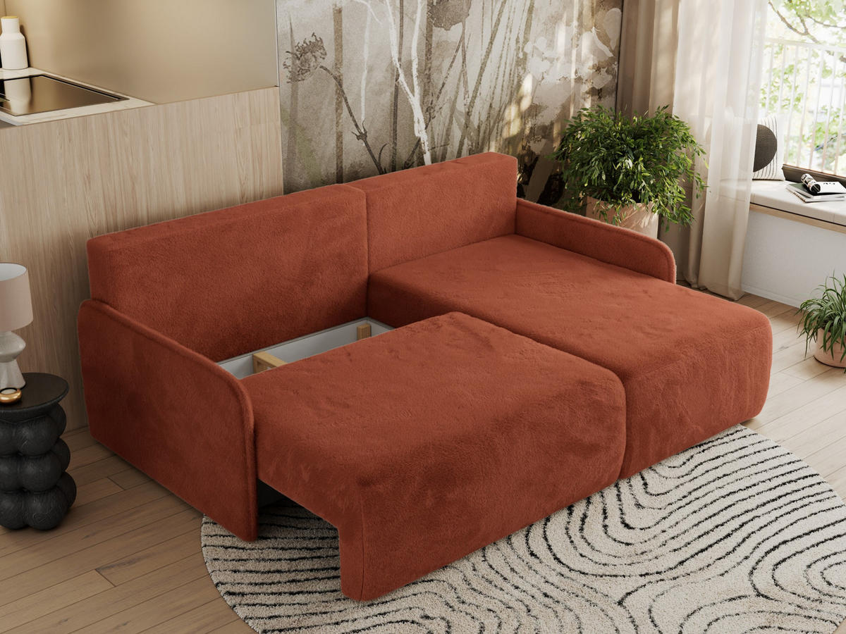 ECKSCHLAFSOFA ARPA L Orange Plüsch - rechts - Schwarz/Orange, Kunststoff/Textil (150/198cm) - MKS