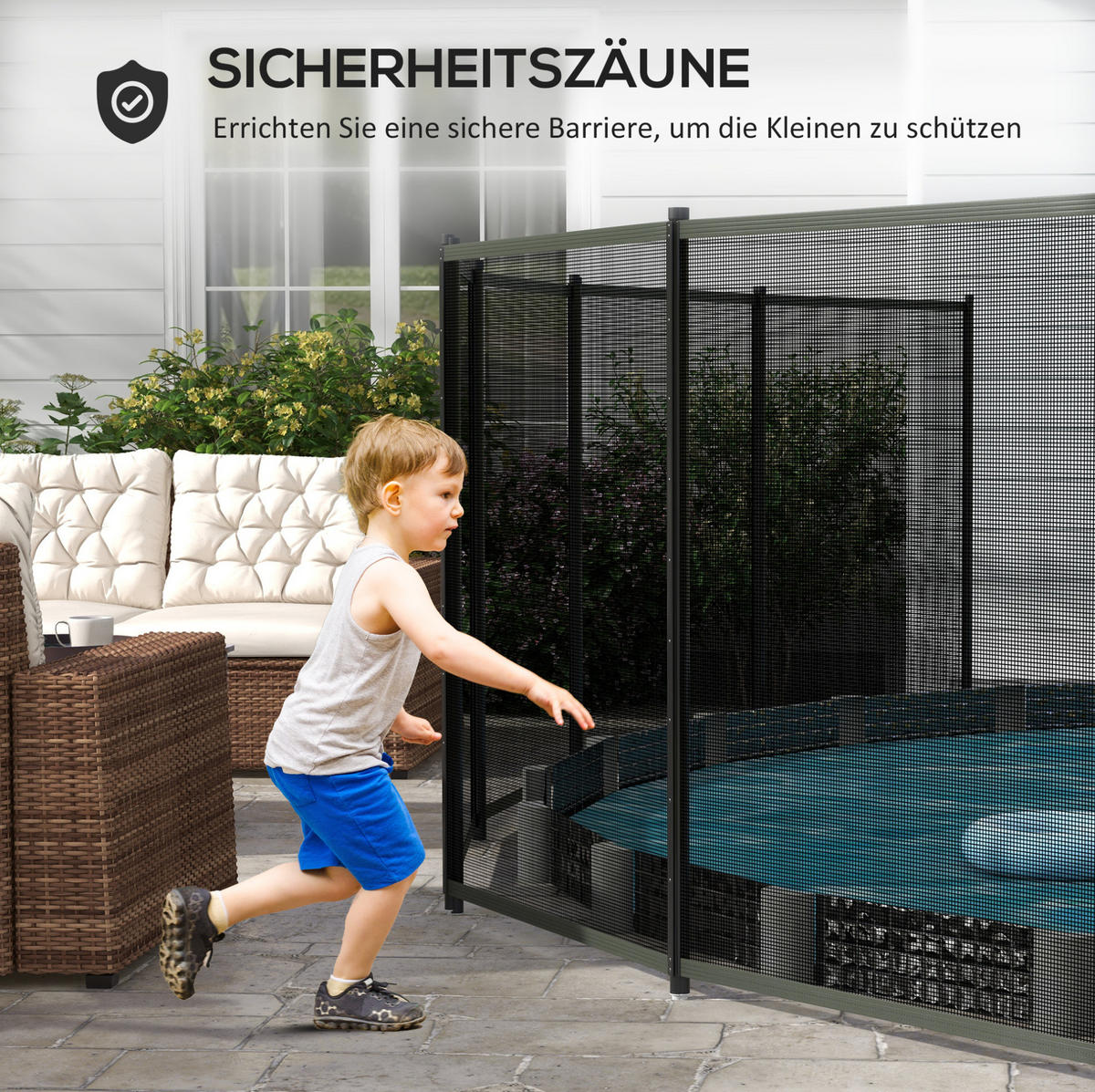 SICHTSCHUTZZAUN Poolzaun 365/2,5/126 cm schwarz aus Aluminium mit Steckfuß - Schwarz, Metall (2.5/126cm) - OKWISH