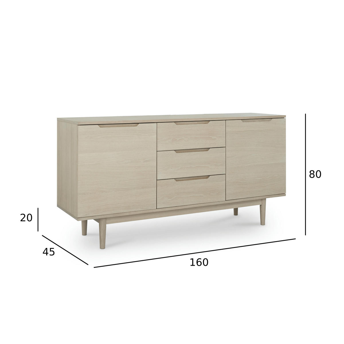 SIDEBOARD Eiche bianco - Eiche Bianco/Eichefarben, Holz/Holzwerkstoff (160/80/45cm) - Furnhouse