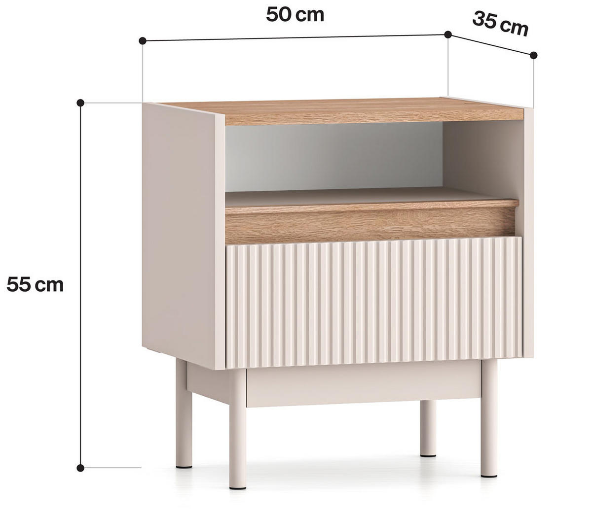 NACHTKONSOLE Dunea Cashmere / Eiche Cremona Torro 50 / 35 / 55cm (2er-Set) - Creme/Braun, Holz/Holzwerkstoff (50/55/35cm) - Feldmann-Wohnen