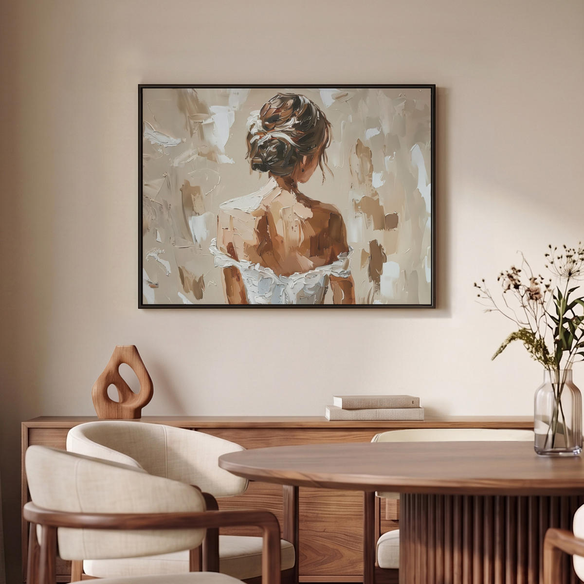 LEINWAND Bilder mit Rahmen - Frau - Farbe - Abstrakt - Beige - Modern - 80x60 - Sandfarben, Textil (80/60cm) - MuchoWow