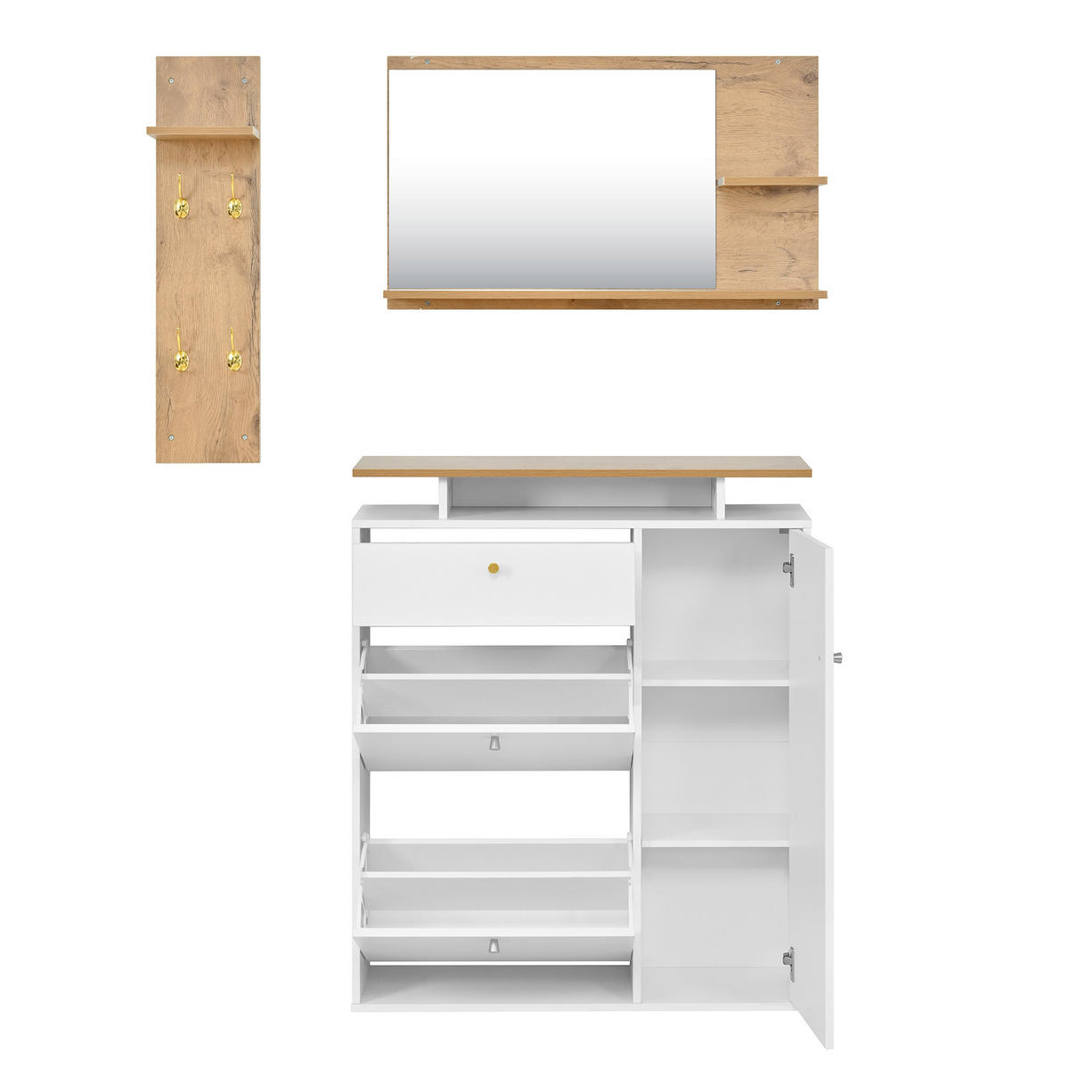 SCHUHSCHRANK set weiß led spiegel schuhschrank - Weiß, Holzwerkstoff (105/151.5/25cm) - Urban Meuble