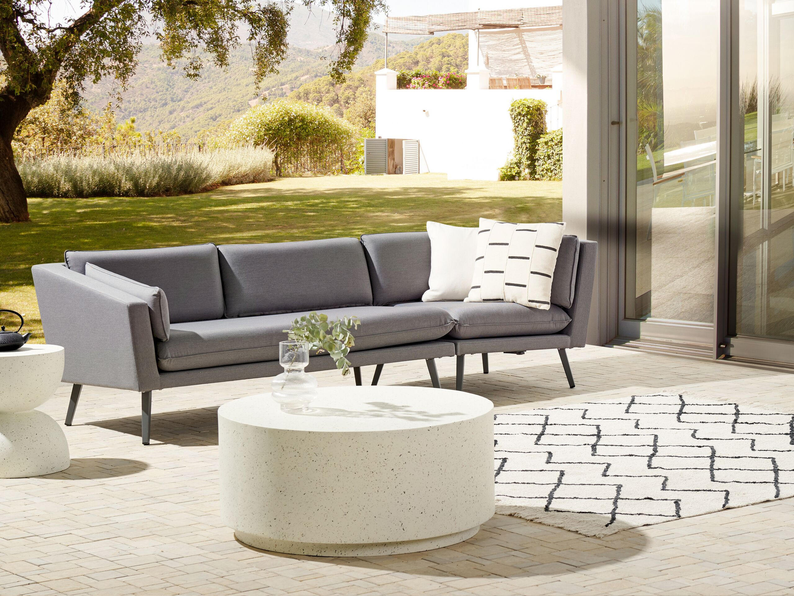 GARTENSOFA 3-Sitzer grau rechte Seite modular Loretello - Grau, Textil (243/70/76cm) - Beliani
