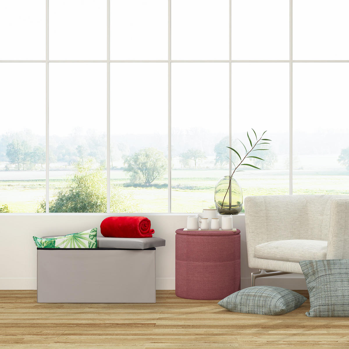 SITZBANK - Grau, Holzwerkstoff/Kunststoff (76.5/37.5/38.5cm) - Relaxdays