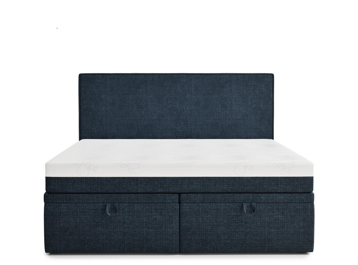 BOXBETT 180/200 cm Tegal, in Marineblau, Matratze, gepolstertes Kopfteil, Bettkasten, H3 = fest - Schwarz/Dunkelblau, Holz/Holzwerkstoff (180/200cm) - Maison de Reve